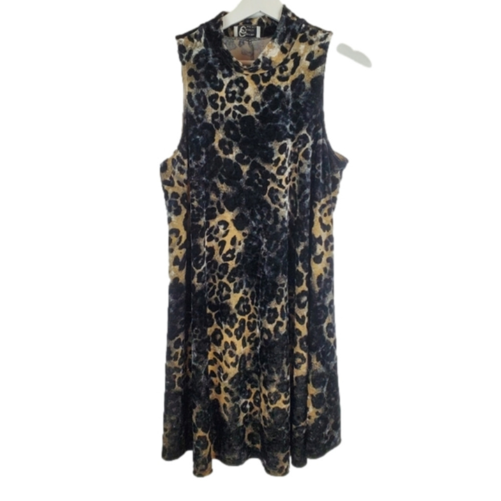 CHRISTIAN Caliendo Large Mockneck Cheetah‎ Sleeveless Mini Dress
